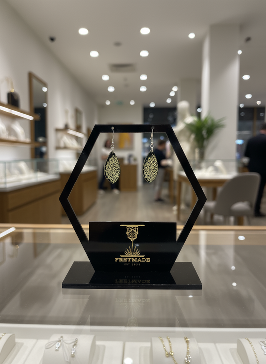 Fretmade Black Acrylic Gold Engraved Flowers