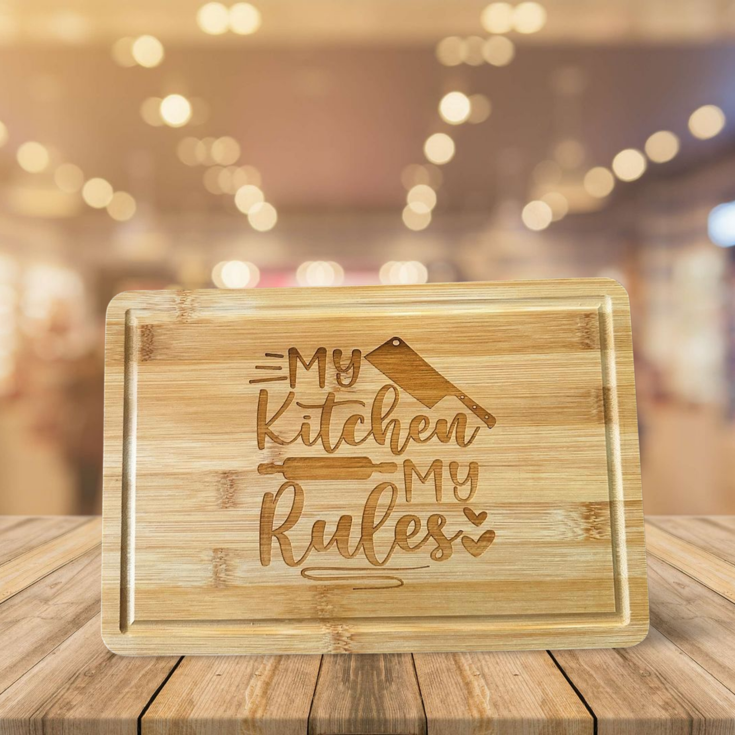 Fretmade Bamboo cutting board “My Kitchen My Rules”