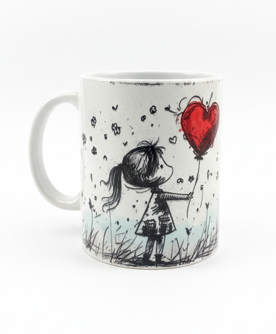 Fretmade 11 oz Coffee Mug Girl Heart Balloon Love
