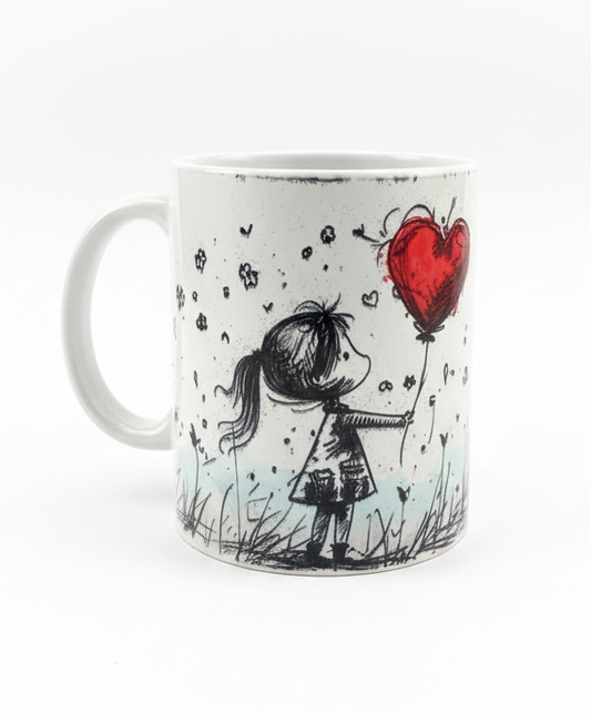 Fretmade 11 oz Coffee Mug Girl Heart Balloon Love