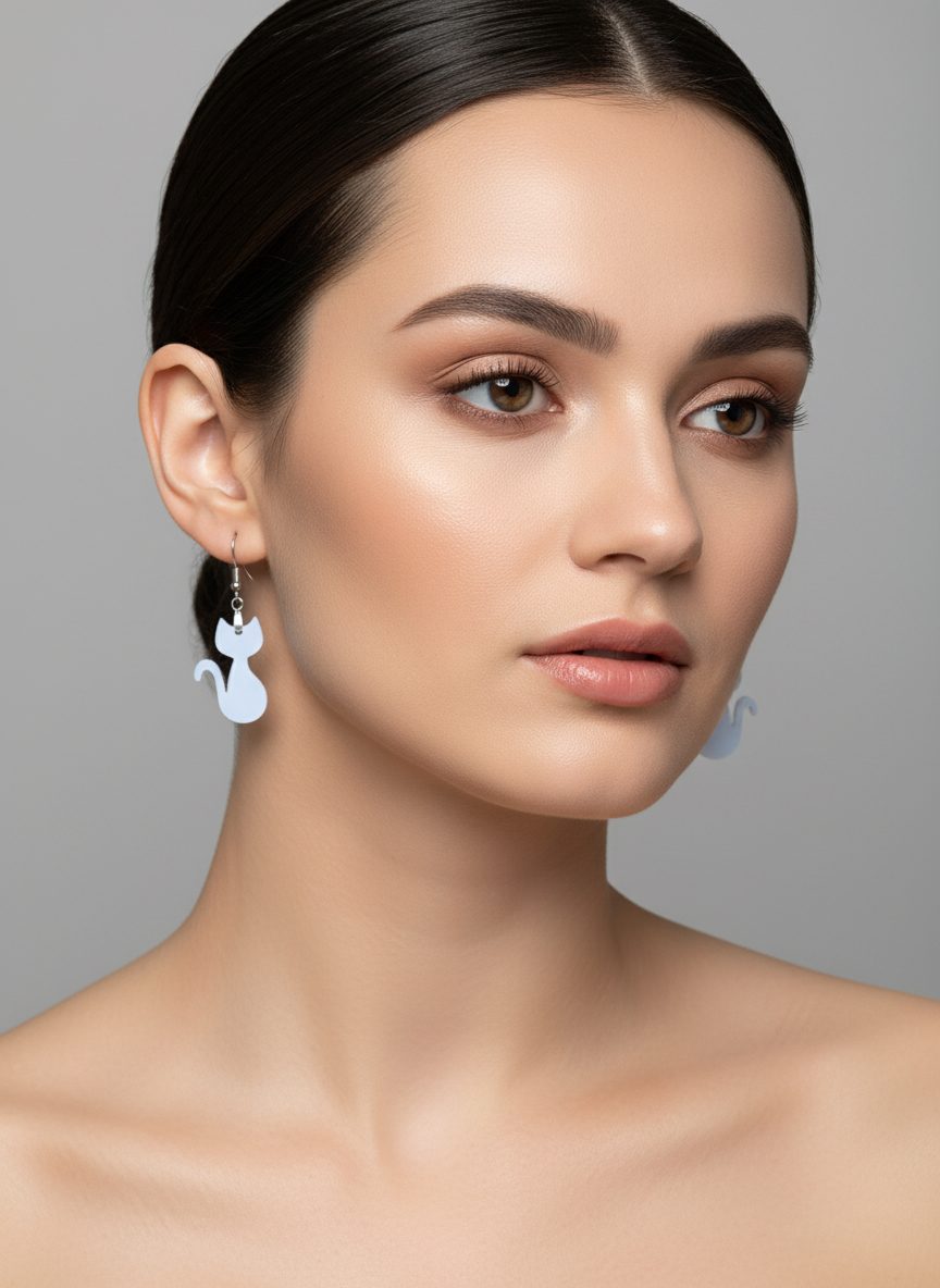 Fretmade White Acrylic Cat Earrings