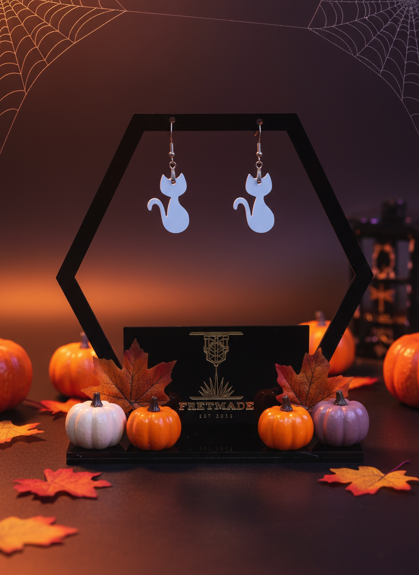 Fretmade White Acrylic Cat Earrings